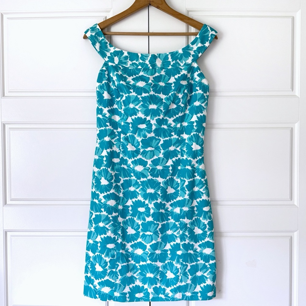 Milly NY Sleeveless Floral Sheath Dress Sz 8 Blue White Cocktail Party Wedding